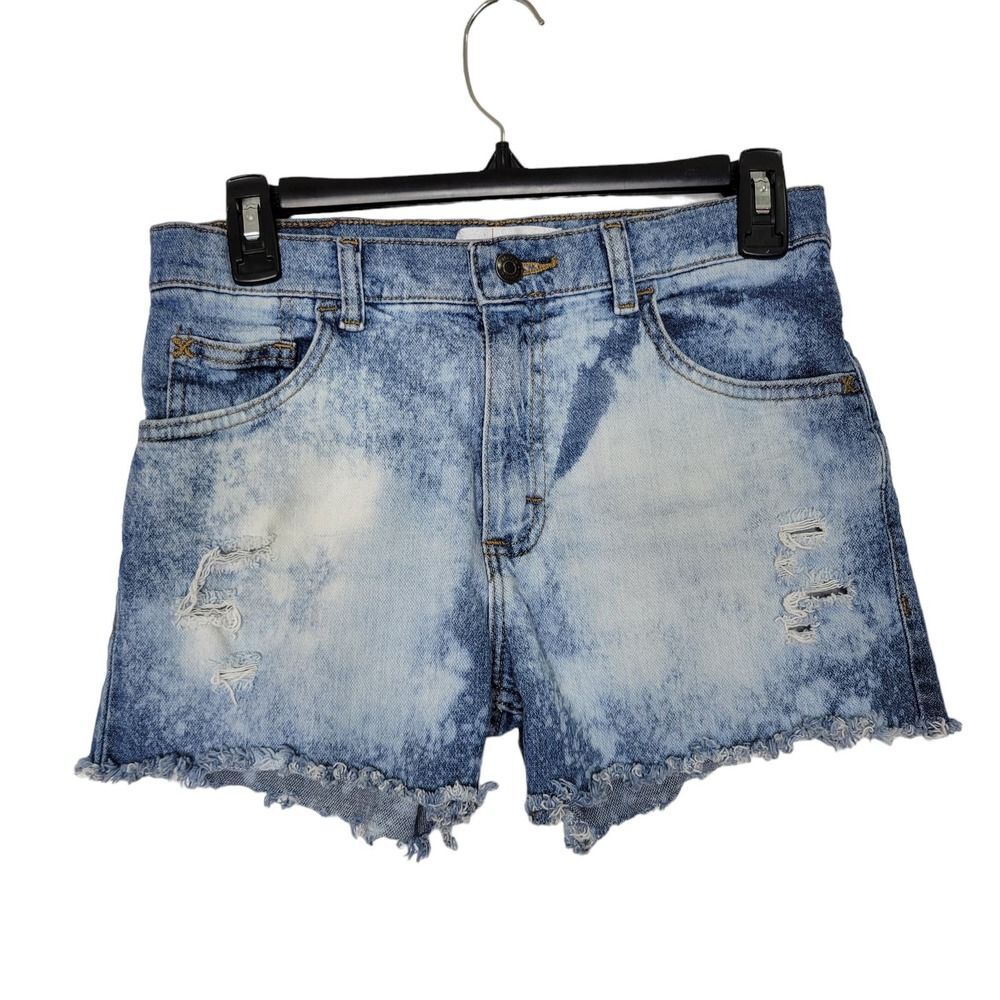 Wrangler Girls Light Acid Wash Distressed Classic Straight Cut Off Denim Shorts